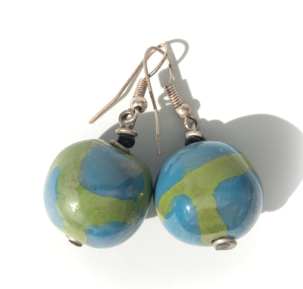 Earthen clay hand painted round earrings