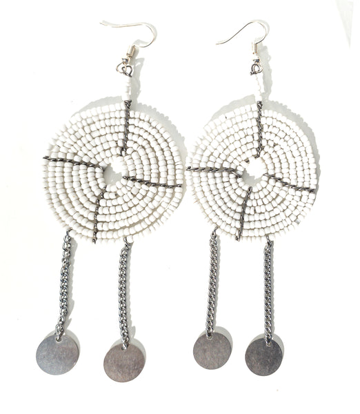 Maasai beaded earrings with dangle chain (medium)