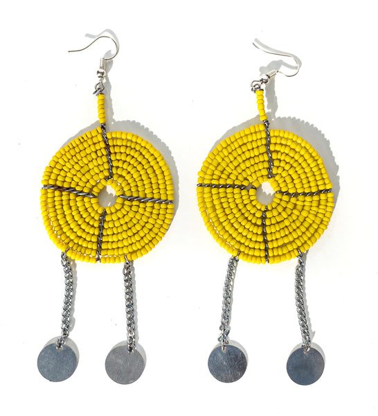 Maasai beaded earrings with dangle chain (medium)