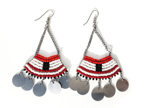Maasai crescent beaded earrings with dangles